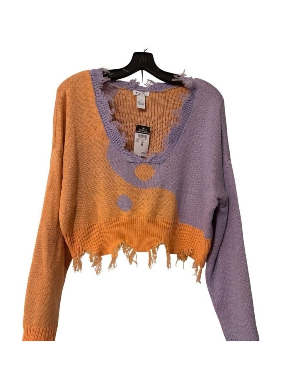 Rue21 V-Neck Distressed Sweater in Orange and Purple